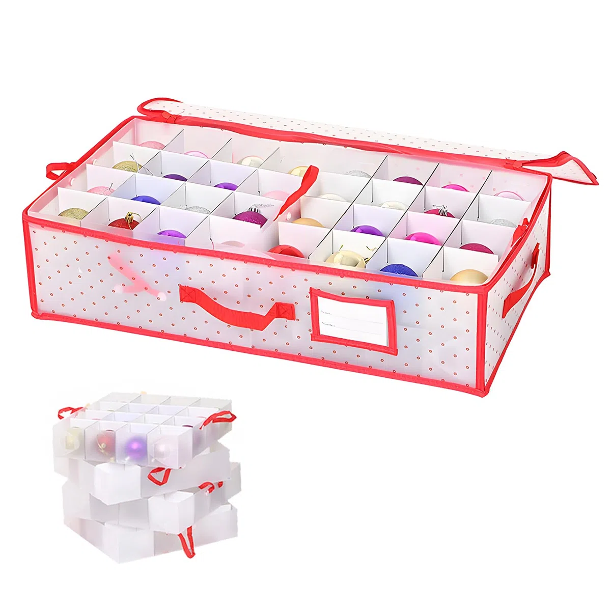 Caja Almacenamiento Bolas Navidad, Caja Transparente Rectangular Con Divisores 64 Compartimentos Organizador Adornos Navidad Plegable Para Decoraciones Navideñas 61x31x17 Cm
