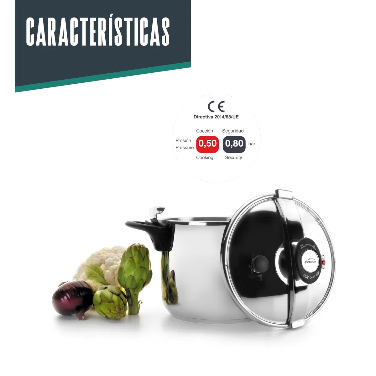 Lacor 71878 - Olla a presión Classic, Acero inoxidable 18/10, Apta | En acero inox 18/10, para cocidos y grandes cantidades; apto para inducción, con 8 L de capacidad, para tu cocina cada día
