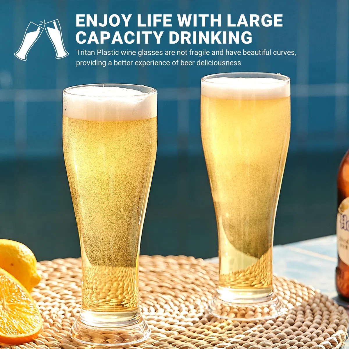 HAHASHOW Vasos de Cerveza Irrompibles, 480ml Tritan Vasos de Agua de Plástico Transparentes, Jarra de Cerveza Para Fiesta de Camping, Taza de Agua Juego de 2