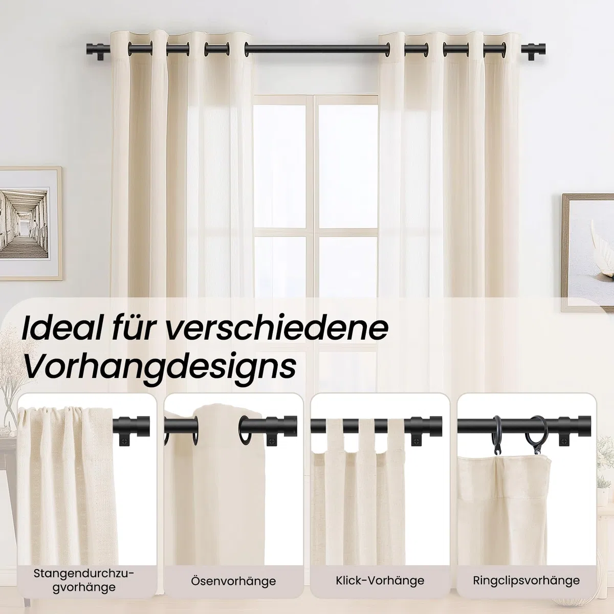 Barra de Cortina Negro, 80-183 cm Barra extensible de 25 mm de diámetro, capacidad de carga máxima de 15 kg, ideal para terrazas, puertas correderas de vidrio y salas de estar.