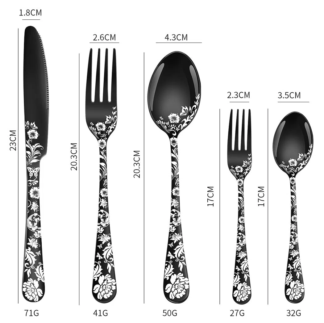 XIAOYU Juego de Cubiertos de Flores de Peonía de 40 Piezas Juego de Cubiertos de Acero Inoxidable para 8 Personas Cuchillos Tenedores Cucharas Utensilios de Cocina