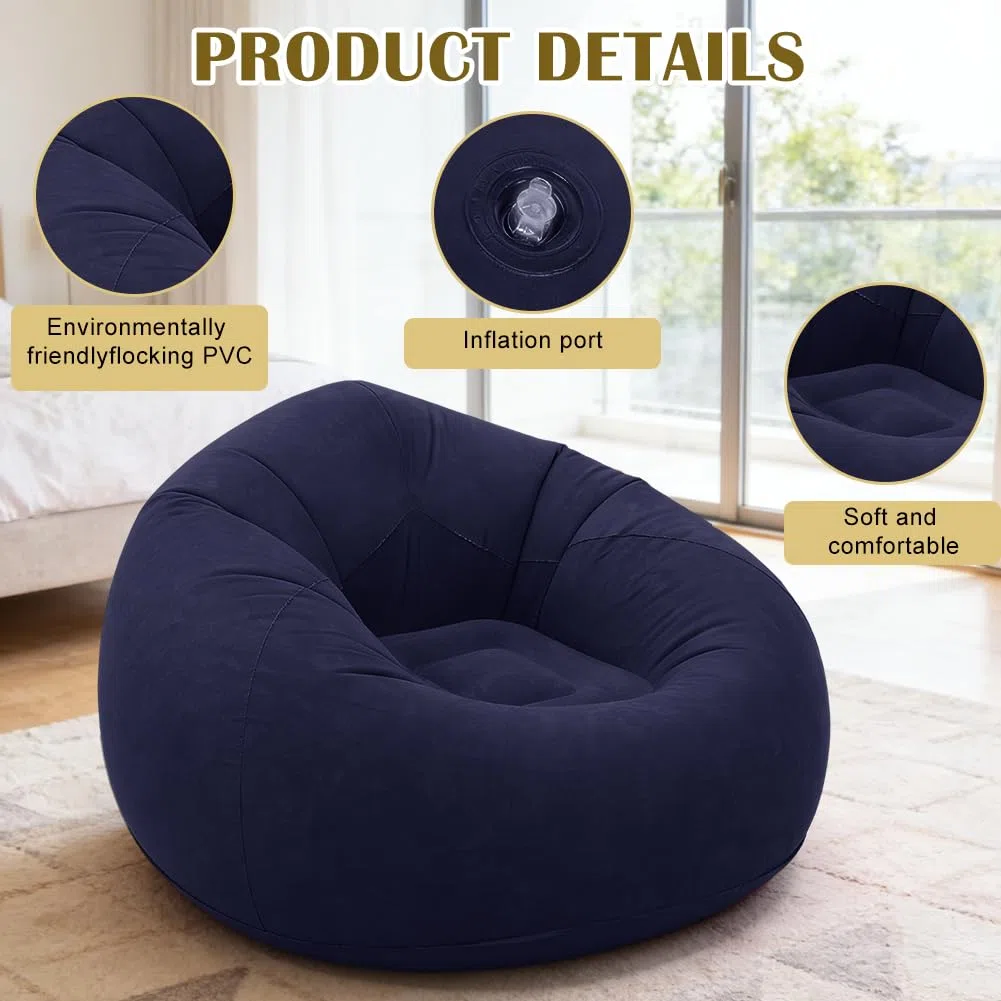 Sofá y sillón hinchable – Cómodo sofá plegable para salón, camping y jardín, inflable rápido y lavable, sillón individual para relajación y ocio (azul)