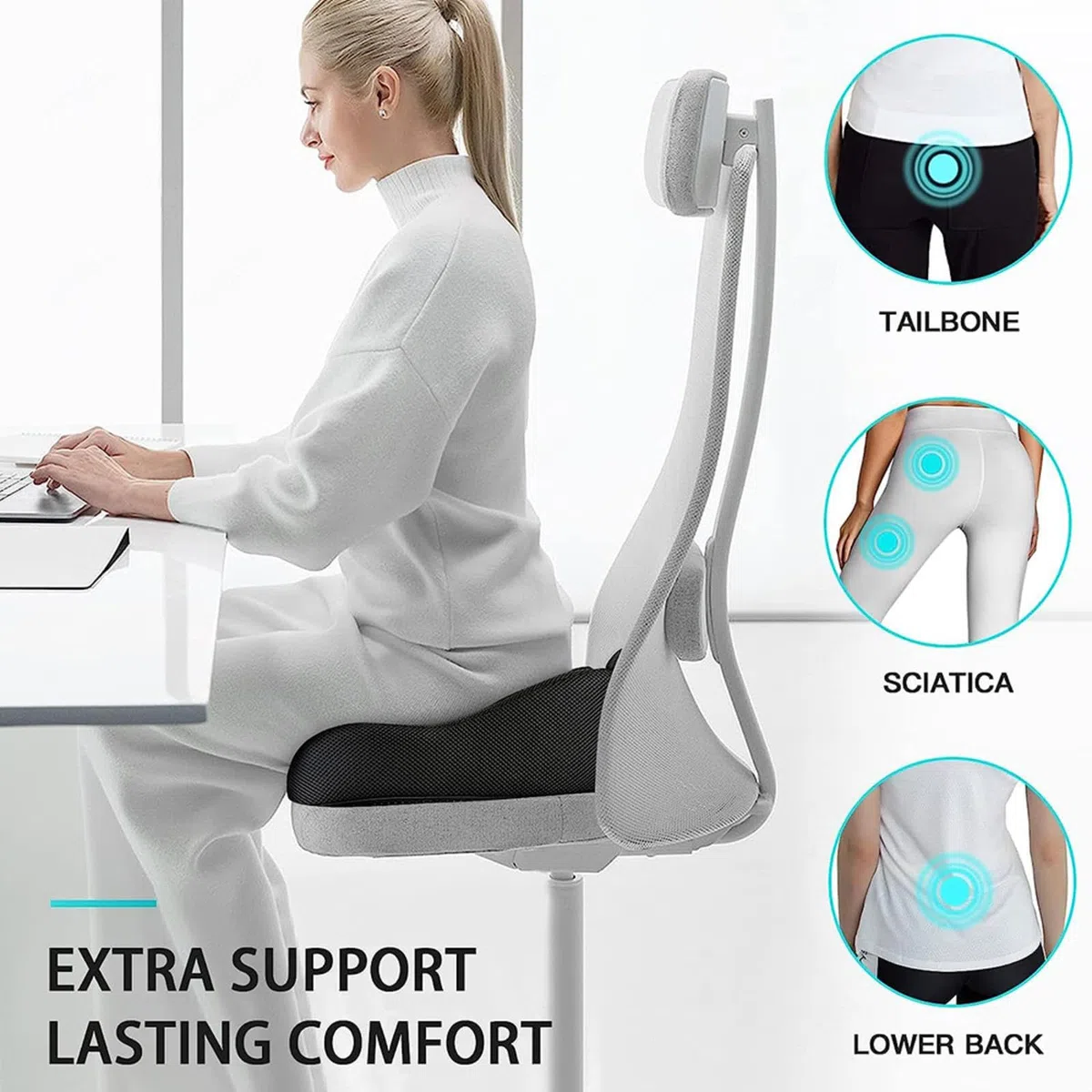 HAZARA Cojin Antiescaras, Cojin Silla Oficina Aumenta La Comodidad De Los Asientos, Cojín Antiescaras para Espalda,Alivio del Dolor De Coxis,B-Black