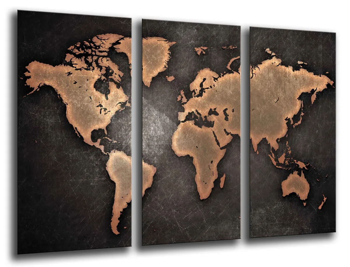 Cuadro Fotográfico Mapa Mundial, Mapa Mundi, Vintage Tamaño total: 97 x 62 cm XXL