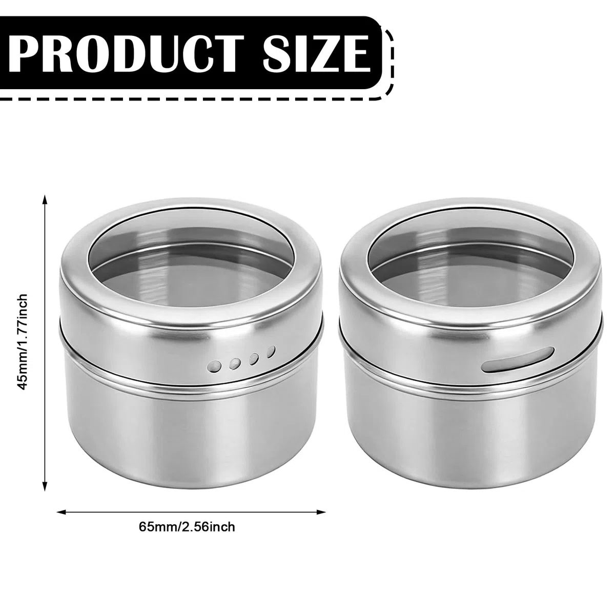 12 tarros de especias magnéticos, 100 ml, de acero inoxidable, transparente, para especias, hierbas, mezclas de especias 2 en 1 con tapa, estante para especias, hierbas, mezclas de especias