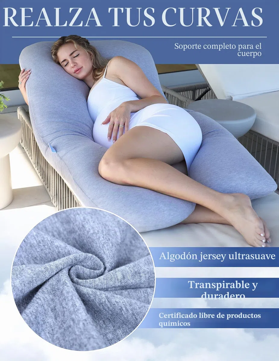 Pharmedoc Almohada para Embarazadas, Almohada de Cuerpo Entero en Forma de U Gris y Soporte para la Maternidad - Soporte para la Espalda, Caderas, piernas y Vientre para Mujeres Embarazadas