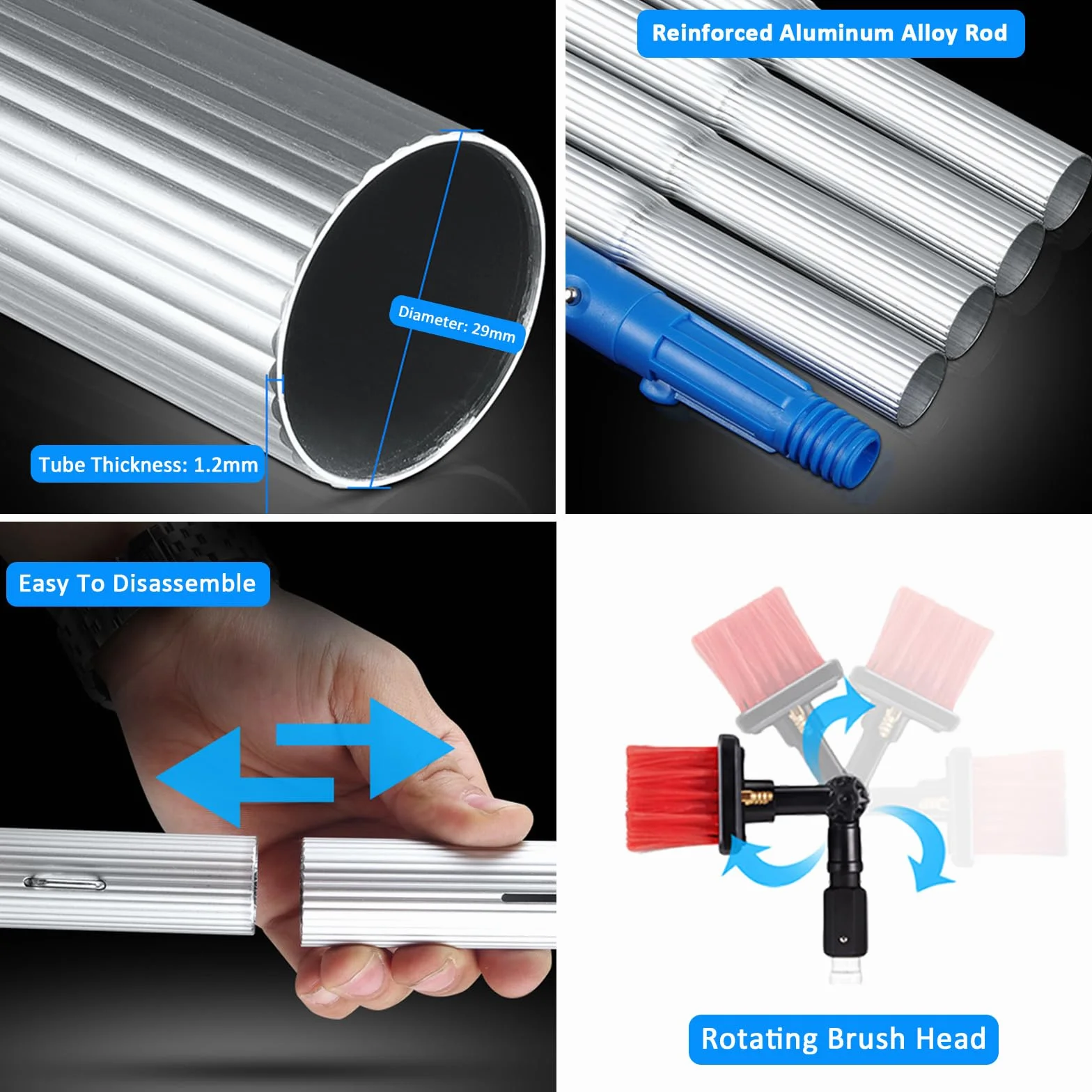 Cepillo Extensible de 5 a 12 m para la Limpieza de Paneles solares con Mango telescópico con Suministro de Agua y Cabezal de Cepillo de 35/55 cm para una Limpieza eficaz de Ventana