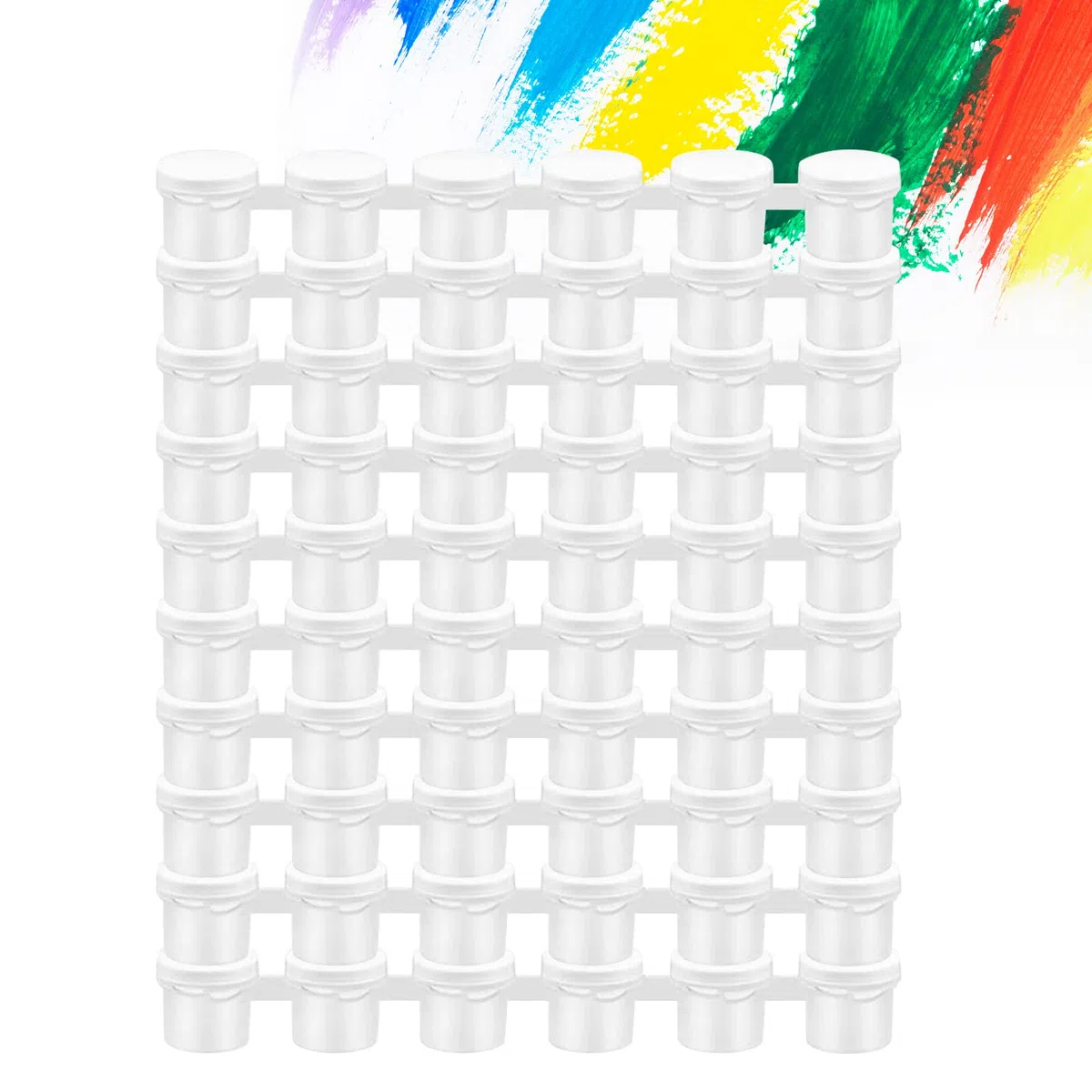Kiuiom Botes Tazas de Pintura, Tiras Almacenamiento Pintura, Tiras de Pintura Vacías, 60Macetas Mini Recipientes de Almacenamiento Vasos de Pintura de Plástico con Tapas Mini Botes Pintura con Tapas