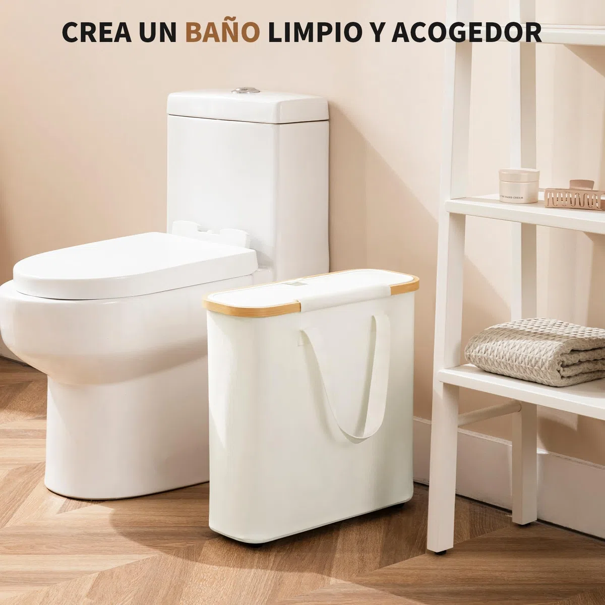 Cesta de Almacenamiento de Papel Higiénico 30L con Capacidad para 12-16 Rollos, Impermeable, Plegable, con Asas, Organizador Multiusos para Baño y Hogar, Beige