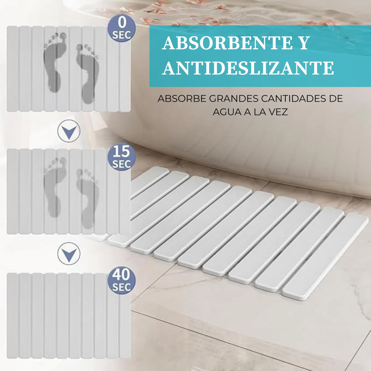 Pure 4Home Alfombra de Baño de Diatomita Plegable 60x39cm | Piedra Absorbente con Malla Antideslizante para Ducha o Cocina | Secado Rápido y Antibacteriana | Alfombra de Piedra Diatomita (Blanco)