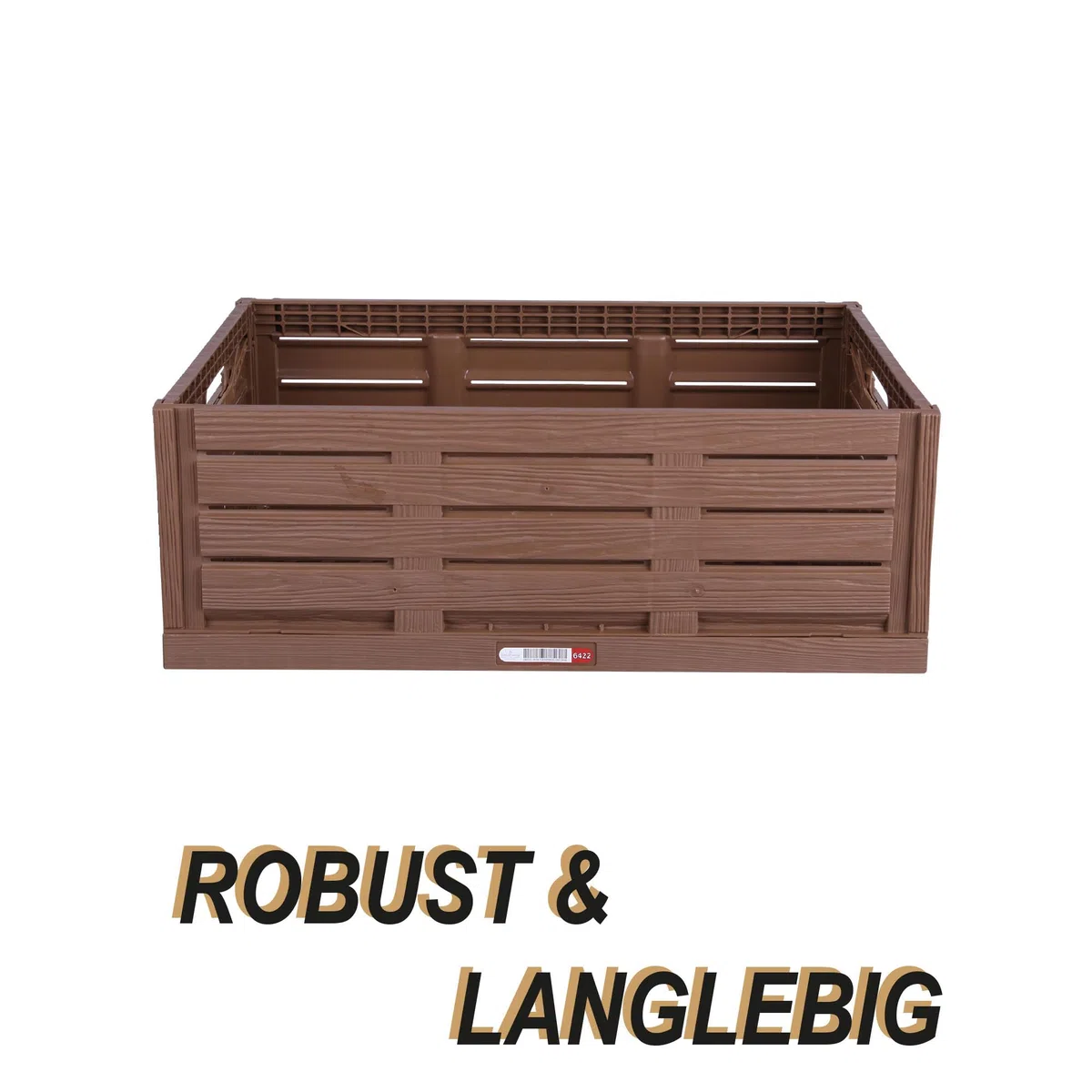 Caja plegable estable con aspecto de madera, 60 x 40 x 21,8 cm (45 L), apilable