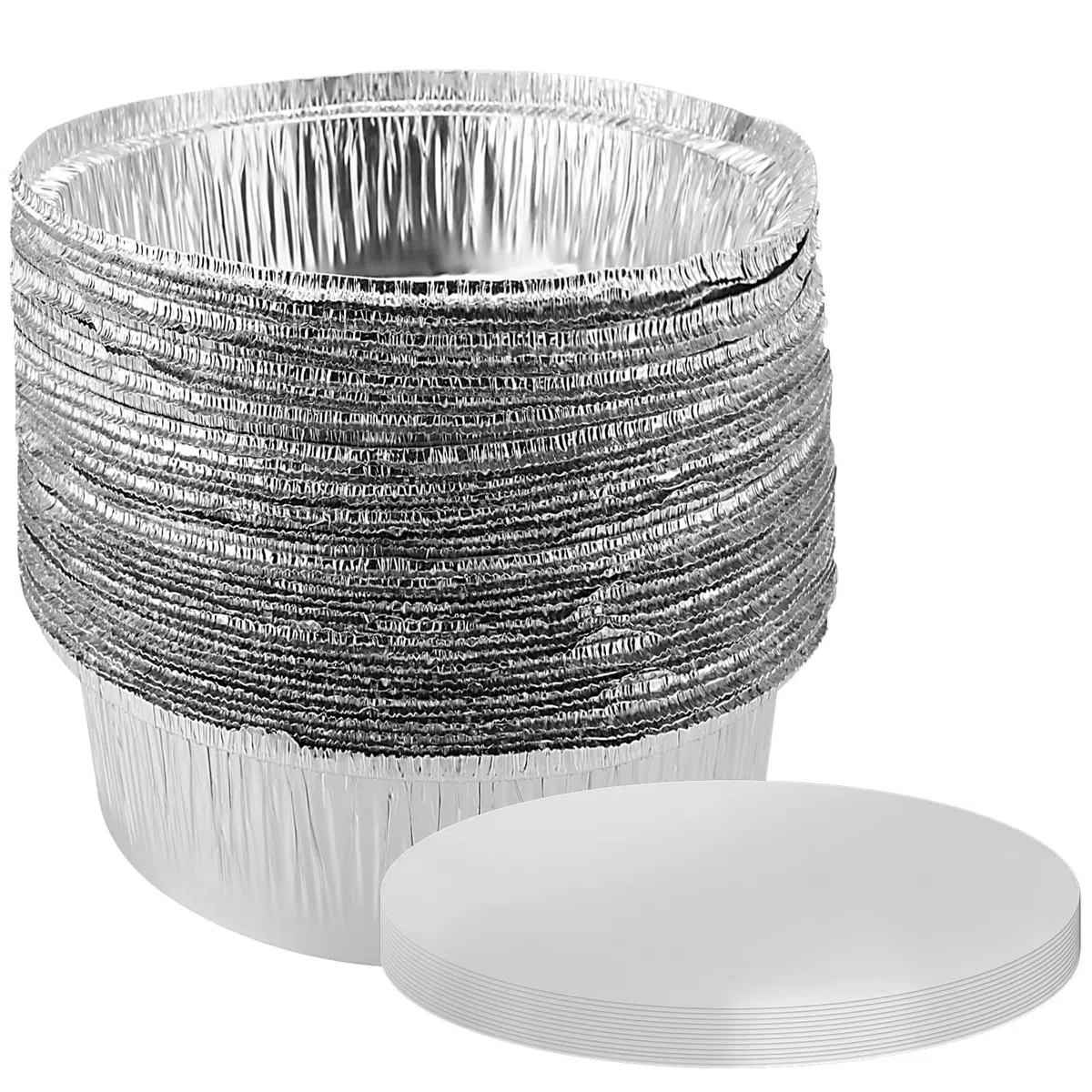 SINJEUN Paquete de 40 Bandejas Redondas de Papel de Aluminio de 8 Pulgadas Con Tapas, Para Pasteles y Flan