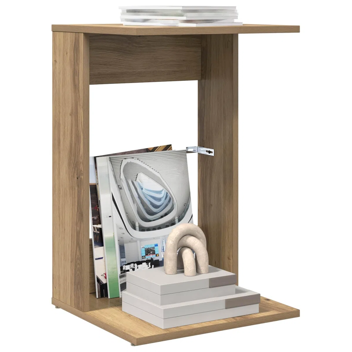 Mesa auxiliar de roble Artisan, 40 x 38 x 62,5 cm, moderna mesa de centro de madera, mesa rectangular para salón y oficina, mesa de café estable para sofá y sillón