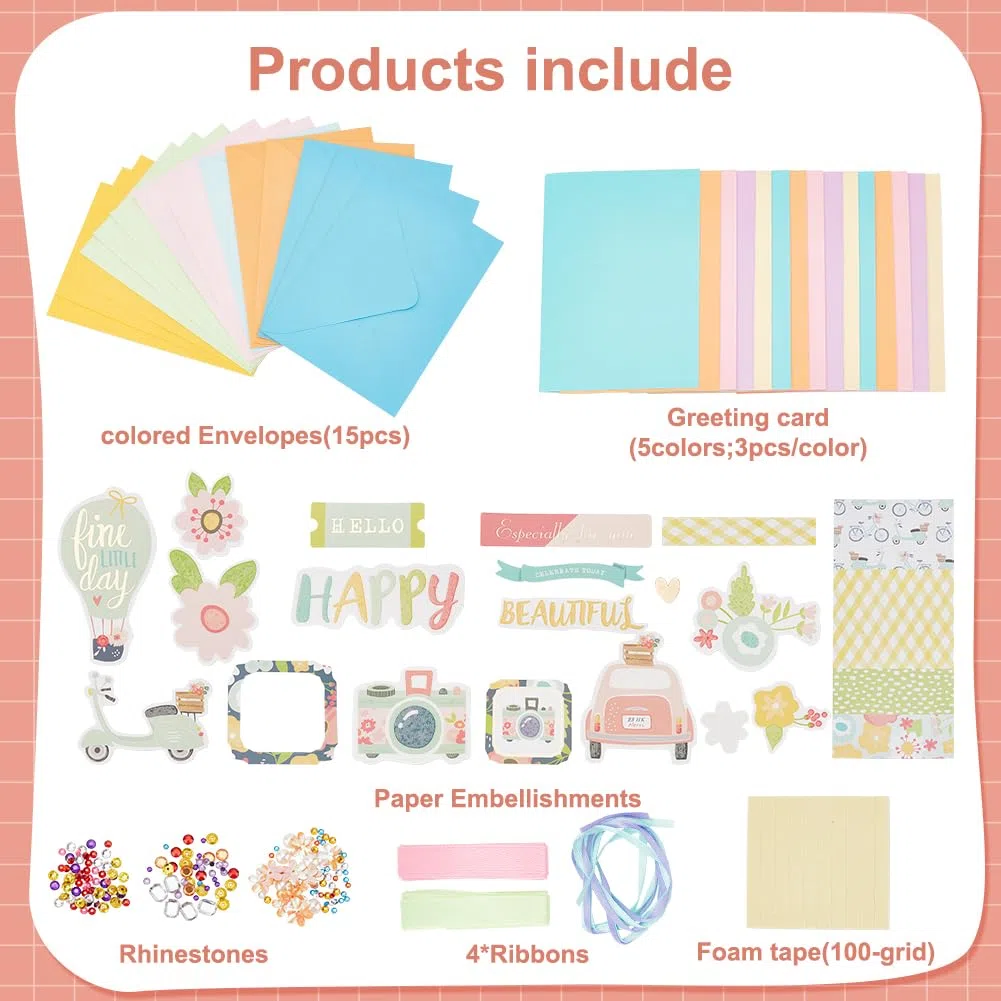 FREEBLOSS Kit de tarjetas de felicitación de bricolaje, tema de viaje, 15 tarjetas y sobres