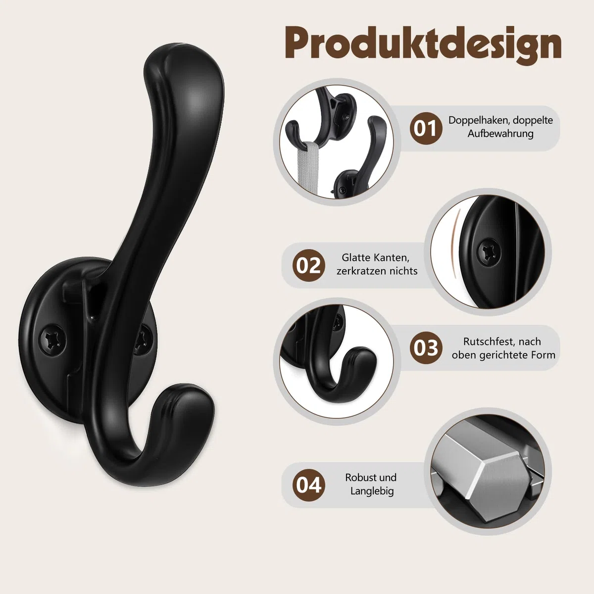 Dntorx 10 ganchos negros para colgar ropa, ganchos de pared resistentes para atornillar, para salón, dormitorio, baño, ropa, toallas, bufandas, llaves