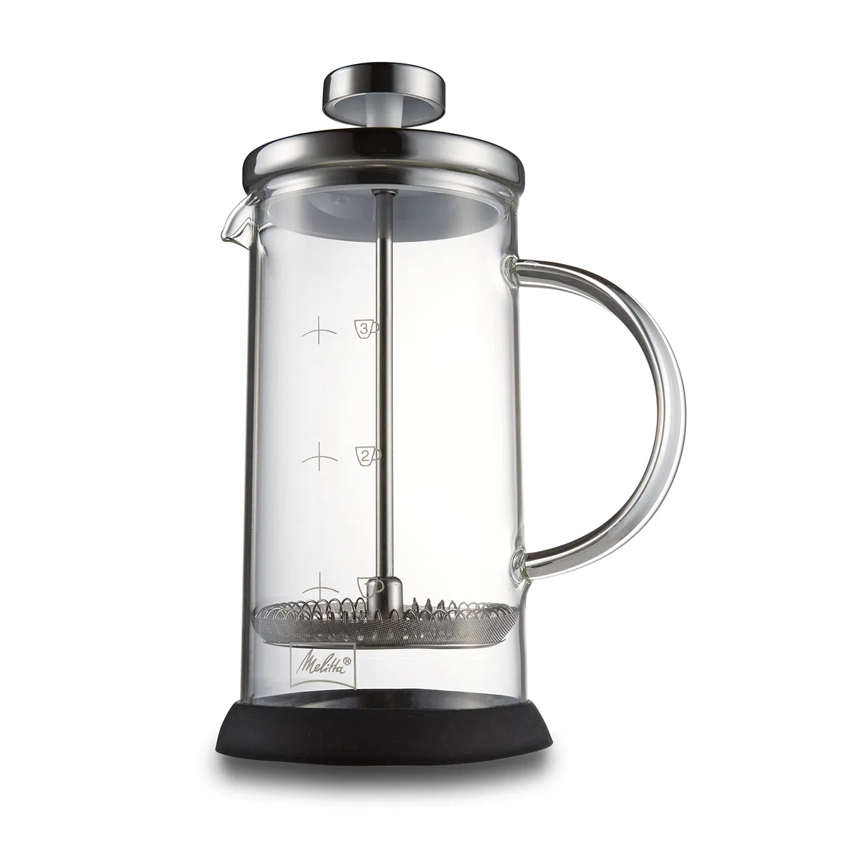 Melitta Premium Cafetera Prensa Francesa para 3 tazas, vidrio, 350 ml, Negro, Acero inoxidable, Transparente