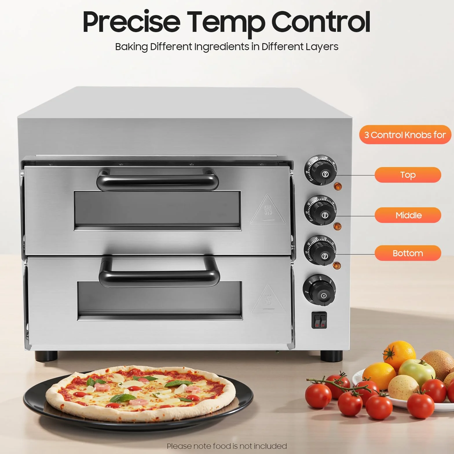 3000 W eléctrico de doble capa mini horno de pizza profesional de acero inoxidable con temporizador y guantes ajustables temperatura 50-350 ℃ ampliamente utilizado en cocinas domésticas, restaurantes