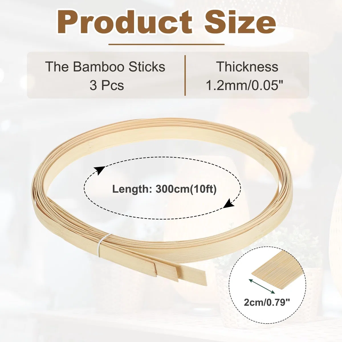 QUARKZMAN 3 Rollos De Tiras De Bambú Para Tejer, Suministros Para Cestería De 0.79" X 10 Pies, Kit De Reparación De Mimbre, Tiras De Bambú Delgadas De 1.2 Mm De Grosor Para Hacer Cestas
