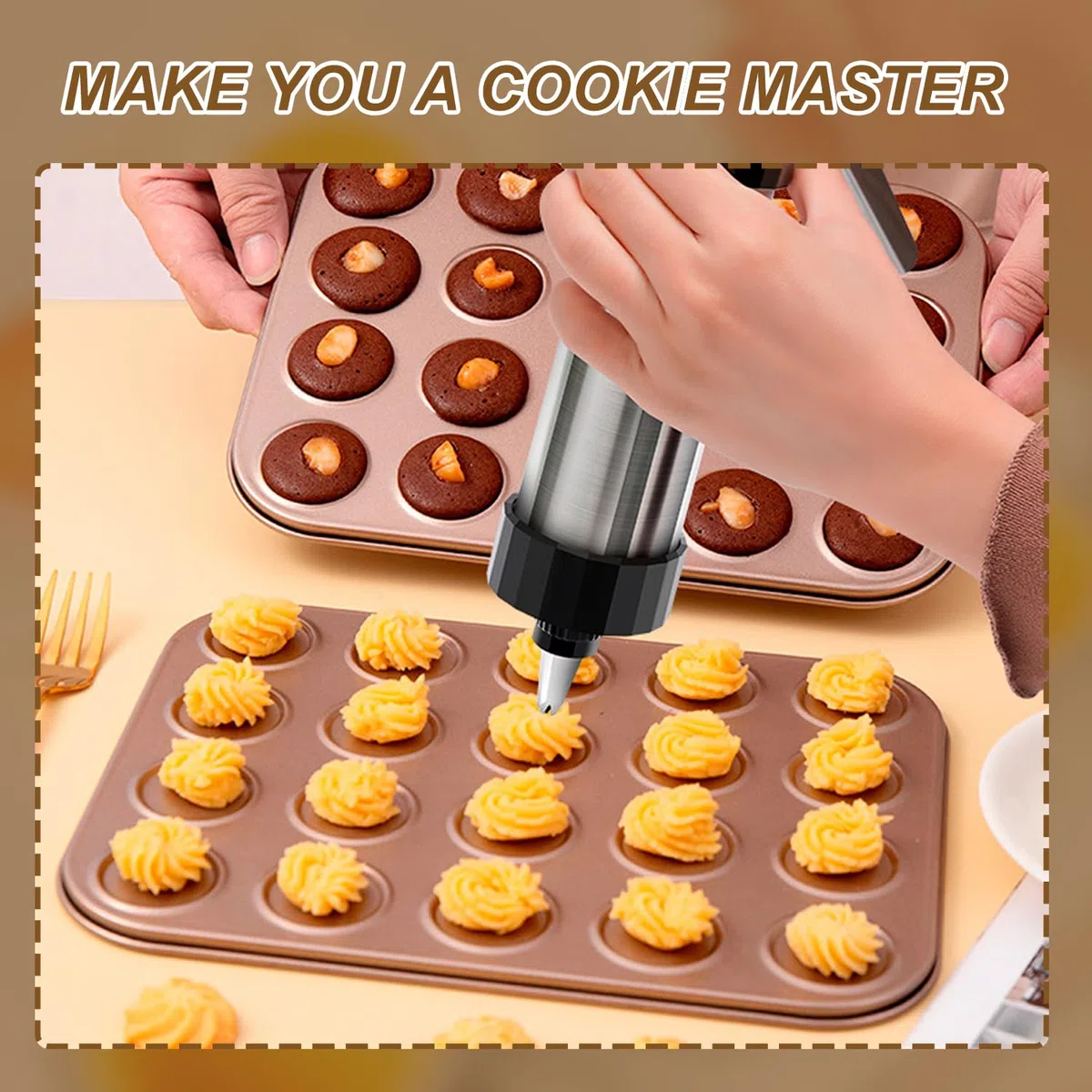 Biscuit Maker,Prensa para Galletas de Acero Inoxidable, Máquina de Prensado de Galletas, Prensa de Galletas, Máquina Galletas Molde para Repostería， con 16 Moldes De Disco y 8 Boquillas Prensa