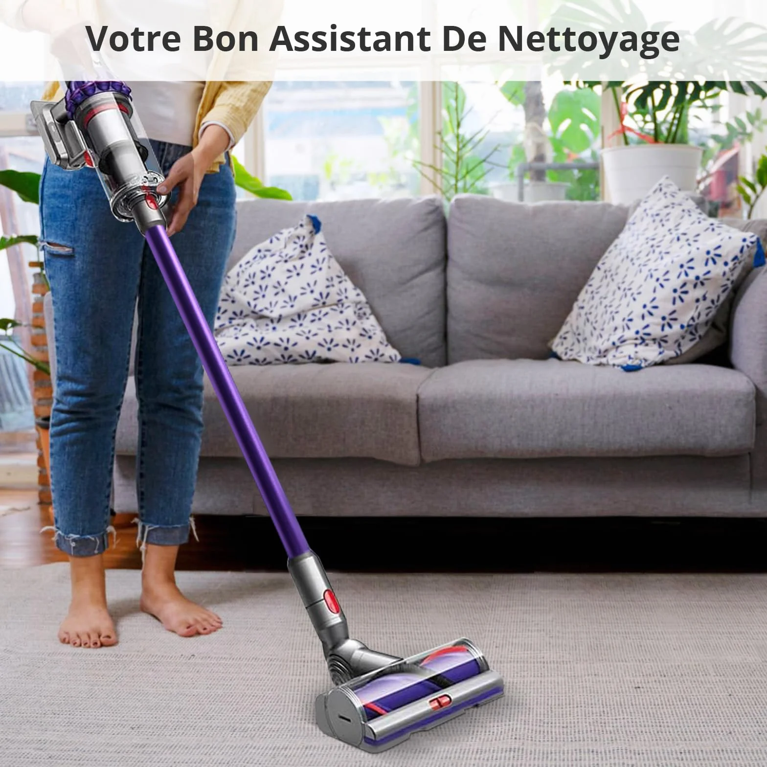 Cheerhom Tubo Telescópico Rígido Compatible para Dyson V7 V8 V10 V11 V15, Aluminio, 73 CM, Morado, 1 Unidad