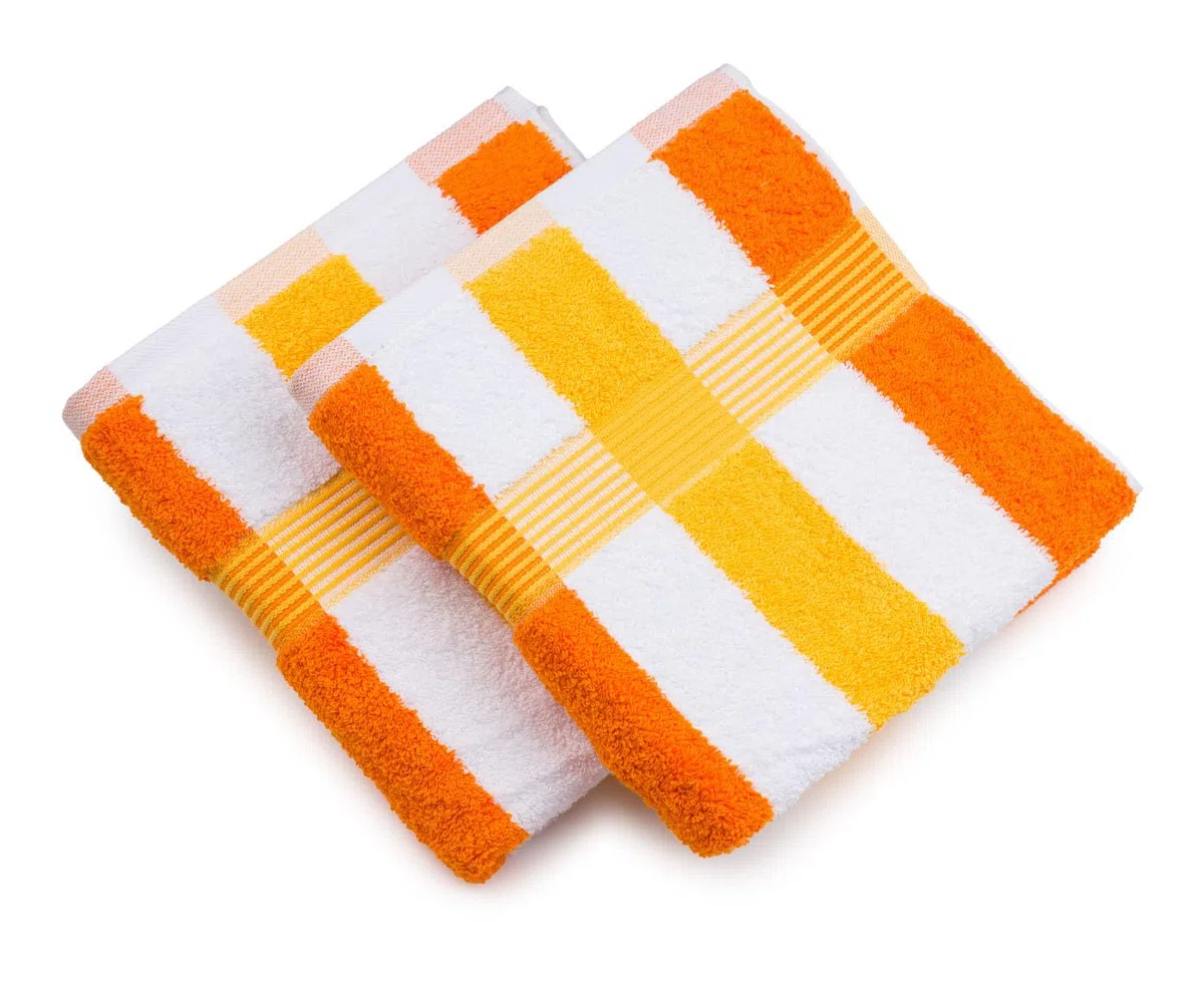 Gözze - Juego de 2 toallas de mano a rayas New York, Suaves y absorbentes, Algodón, 50 x 100 cm - Naranja/Blanco/Amarillo