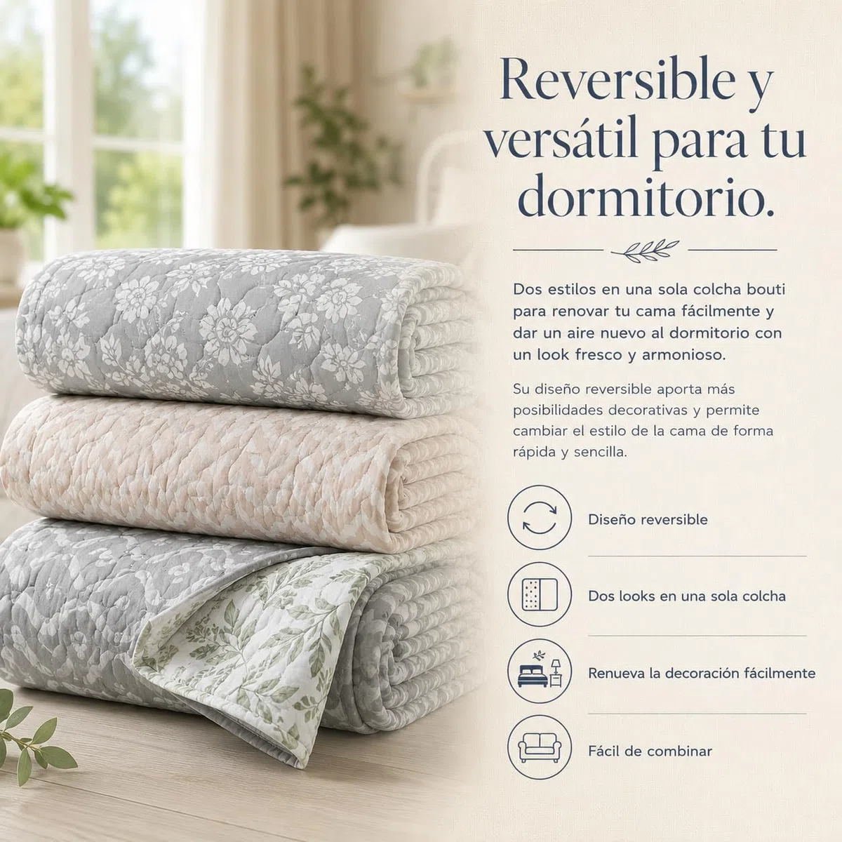 Rufino Díaz Colcha Bouti Verano Reversible Kenny (Blanco - 90 cm) - para una sensación acogedora y de Confort - Tejido Suave, Agradable y Resistente
