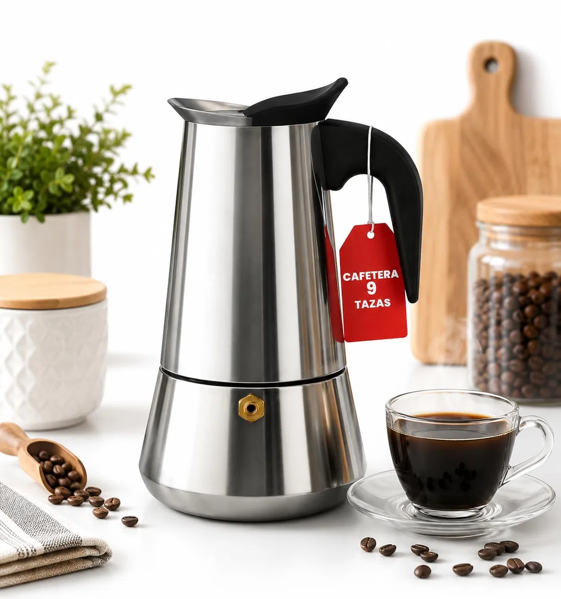 CAFETERA ITALIANA ~ Cafetera Italiana Inducción ~ Cafetera Italiana Acero Inoxidable ~ Cafetera 9 Tazas(450ml) ~ Coffee Maker ~ Compatible Con Todos Los Tipo De Cocinas: Gas, Vitrocerámica e Inducción