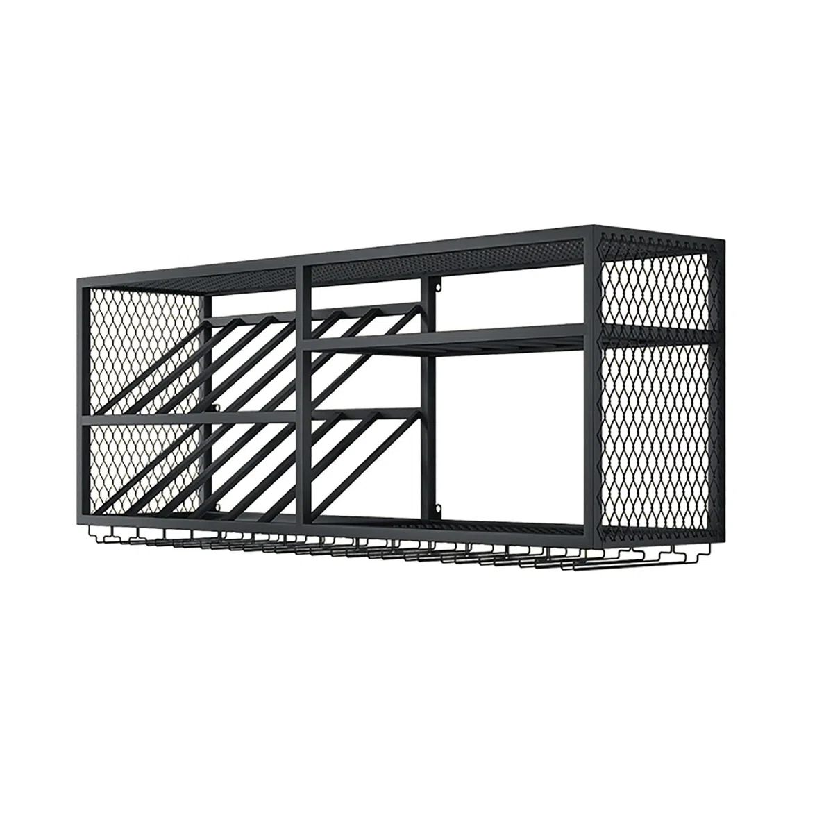 Botellero Pared Para Botellas, Botellero De Hierro De Estilo Industrial, Enfriador De Vino Metálico, Botellero Colgante Con Soporte De Cristal, Estante Multifuncional Champán De Hierro ( Color : Black