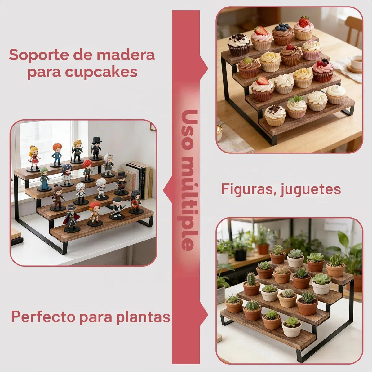 Soporte Tarta, Bandejas para Tartas de 4 Niveles para 16 Cupcakes, Expositor Madera para Torta, Torre de Árbol de Postre para Bodas Cumpleaños Fiestas Pausas de Café, Celebraciones Familiares