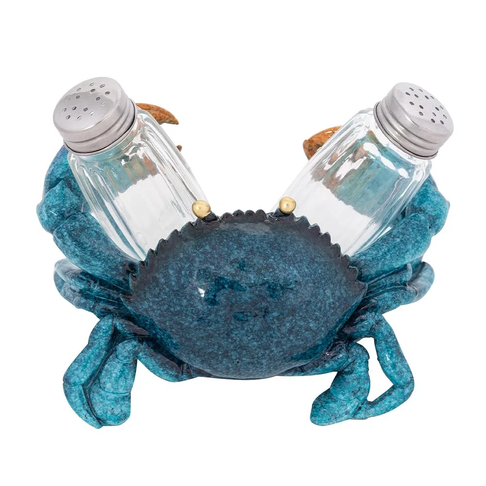 Juego de salero y pimentero en forma de cangrejo, figura decorativa azul para cocina, mesa de comedor, accesorios náuticos y decoración costera
