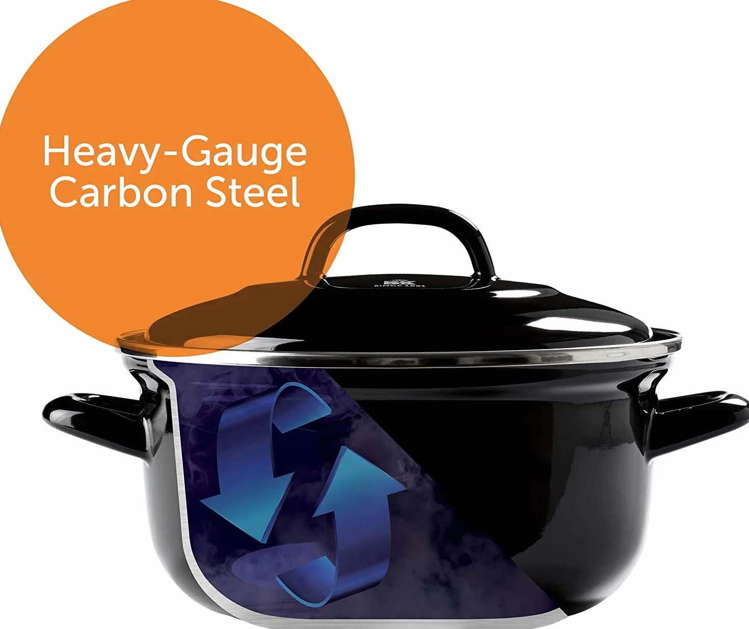 BK Indigo Cacerola Tradicional Holandesa con Esmalte Alemán y Tapa con Revestimiento Cerámico Antiadherente sin PFAS, 24 cm/4,2 Litros, Inducción, Apta para Lavavajillas y Horno, Negra