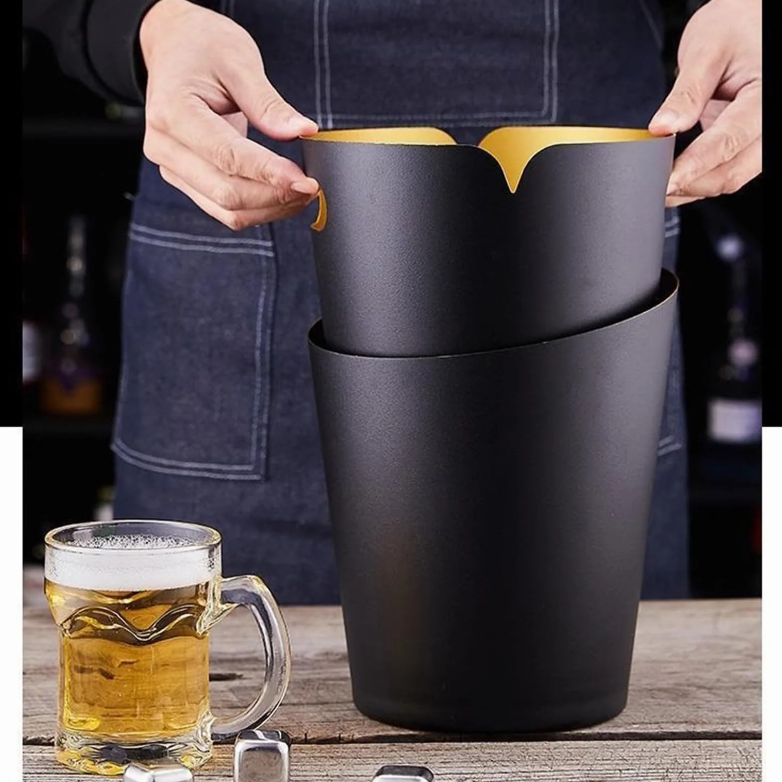 Cubeta de Hielo Cubitera de Acero Inoxidable Gran Espesor con asa for Enfriar Cerveza, champán y Botellas Vino en el Bar casa Cubo de Hielo Aislado