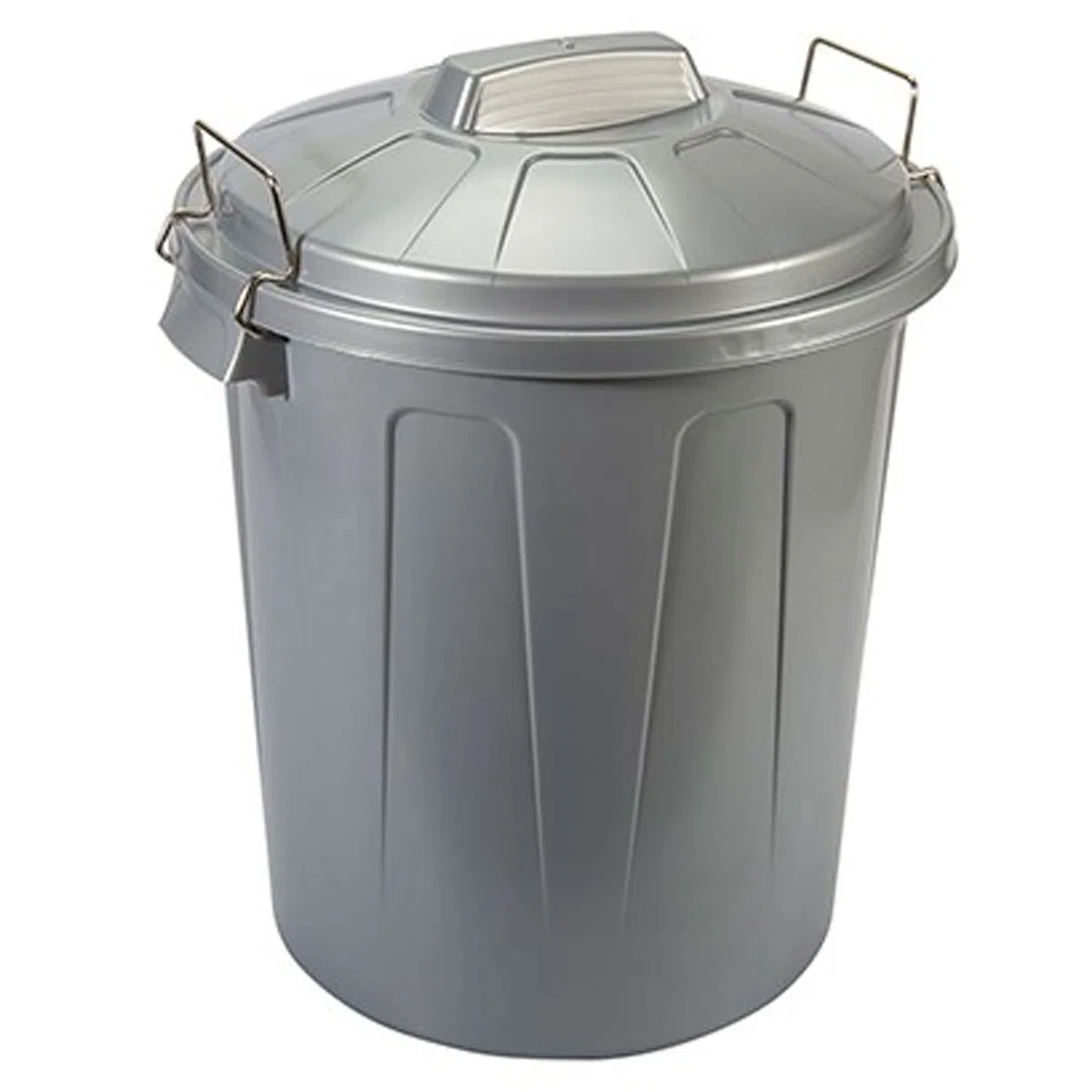 Tradineur - Cubo de Basura con Tapa y Asas metálicas, plástico, contenedor de residuos, Papelera, Reciclaje, Industrial, Fabricado en España (Gris, 51 litros)