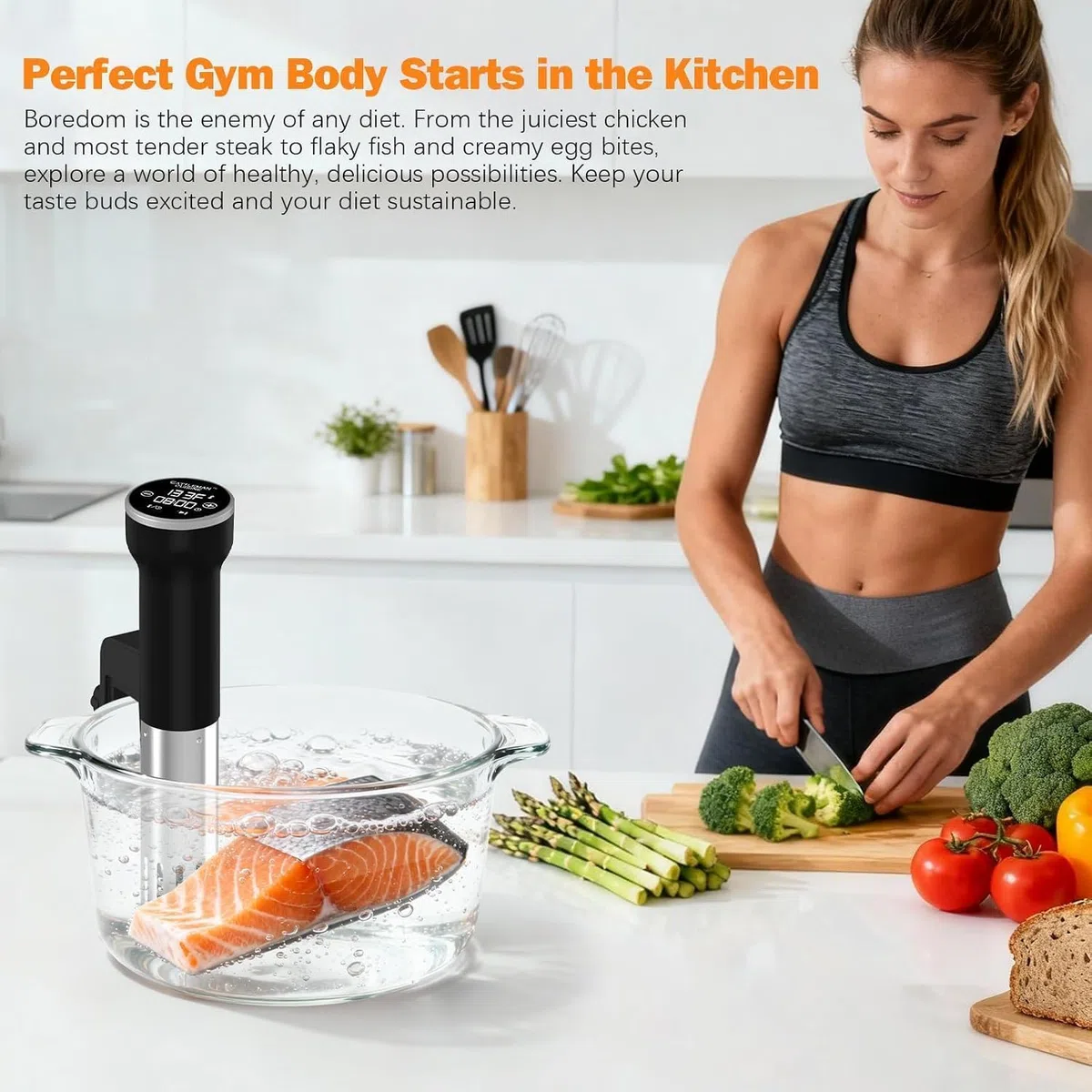 Sous Vide Machines Wi-Fi, circulador de inmersión, cocina precisa, sous-vide con control táctil preciso de temperatura y temporizador, 1000 W, portátil, sin ruido, calentamiento rápido