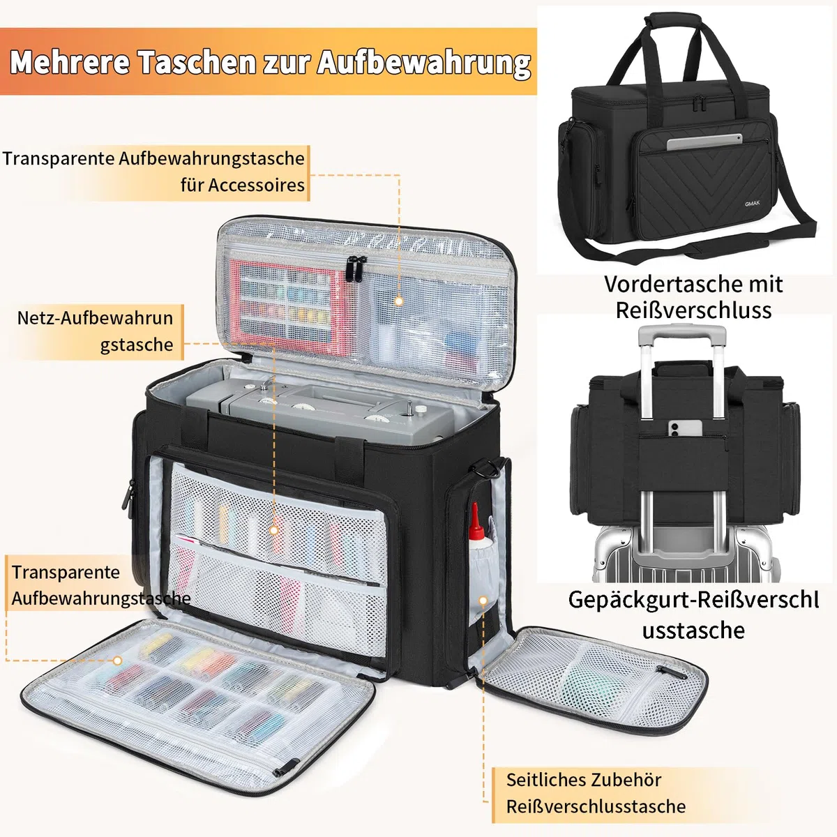 OUUTMEE Estuche para máquina de coser, bolsa de transporte para máquina de coser con acolchado removible, bolsa de mano portátil organizadora de almacenamiento para la mayoría de las máquinas estándar