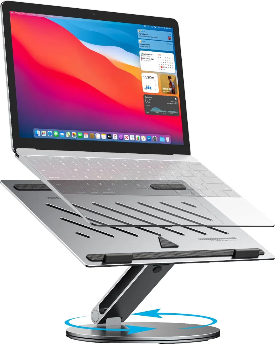 YICOSUN Soporte ergonómico giratorio ajustable para computadora portátil, soporte plegable de aluminio para laptop, elevador portátil para MacBook, Dell, Lenovo, HP, portátiles de 10 a 16 pulgadas