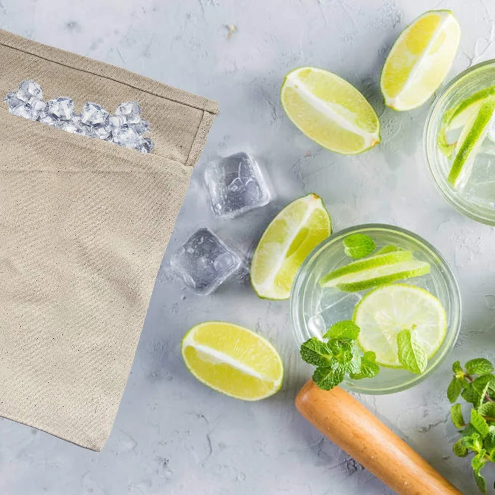 Lewis Bag and Manueller Eisbrecherhammer,Wiederverwendbarer Crushed Ice Bag aus Baumwolle mit Holzzubehör Bar Kitchen Accessory Kit für Crushes Ice Dried Ice. (2 pcs)