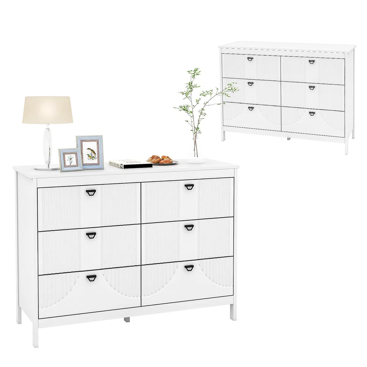 KOMFOTTEU Cómoda con 3/6 Cajones para Dormitorio, Cajonera de Madera con Kit Antivuelco, Mueble de Almacenamiento Moderno, para Salón, Estudio, Oficina (6 cajones)