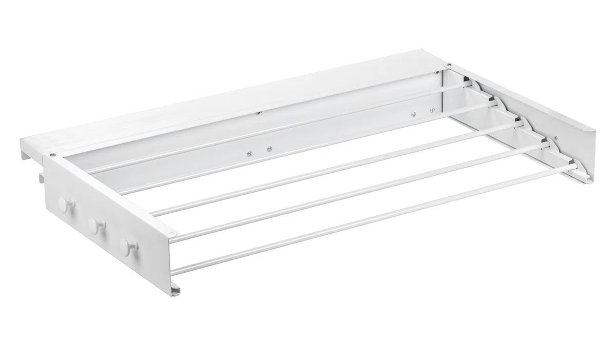 Avoid tendedero de Pared Blanco Plegable – tendedero Pared Extensible con 5 Barras – tendedero Plegable Ropa Metal – tenderete Extensible Ventana balcón – Tendedero retráctil 80x39 cm