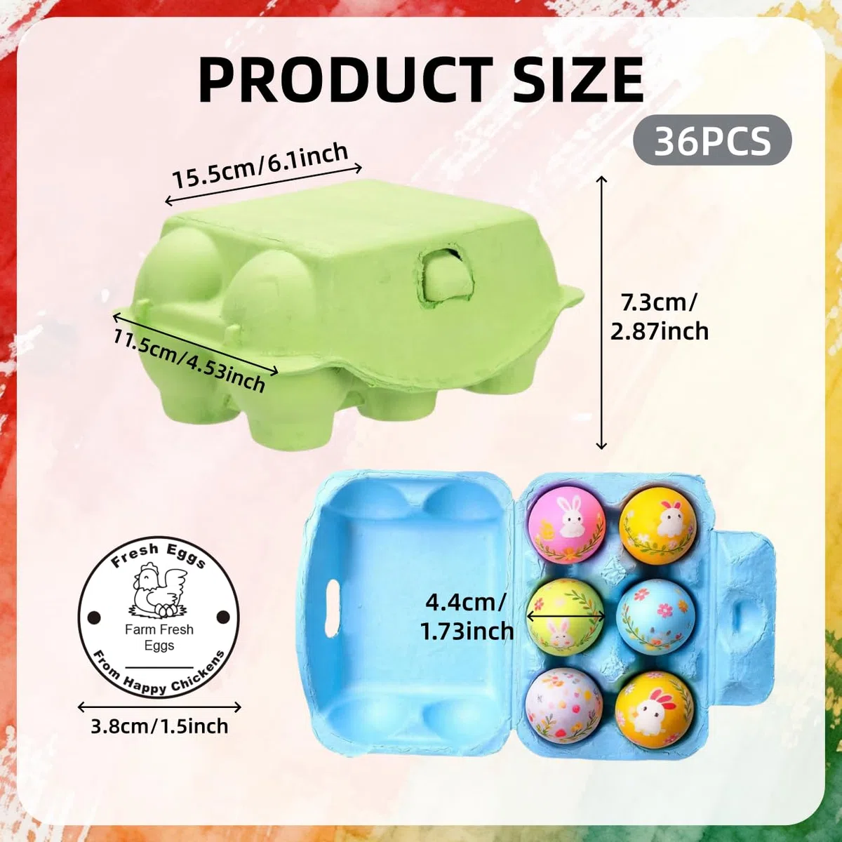 36 unids Cartones de Huevos de Gallina de Colores, caja de huevos para 6 huevos, Pulpa de Papel Natural, Reutilizables Soporte de Pulpa con Tapa, Ideales para Pascua, Almacenamiento o Mercadillos