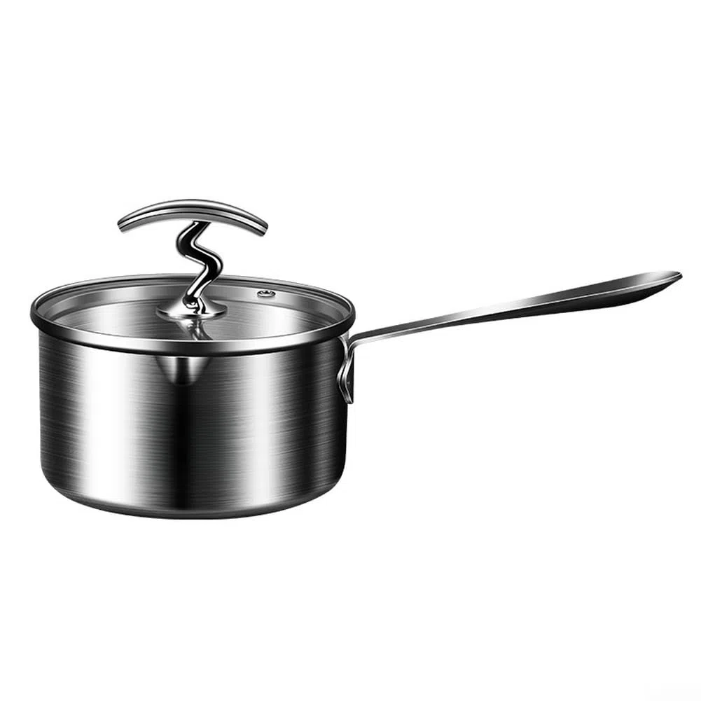 Olla de leche de acero inoxidable 304 con boquilla doble y fondo de 3 capas, olla inoxidable para alimentos para bebés y leche, apta para lavavajillas, plata, 29,5 x 14,4 x 7,5 cm