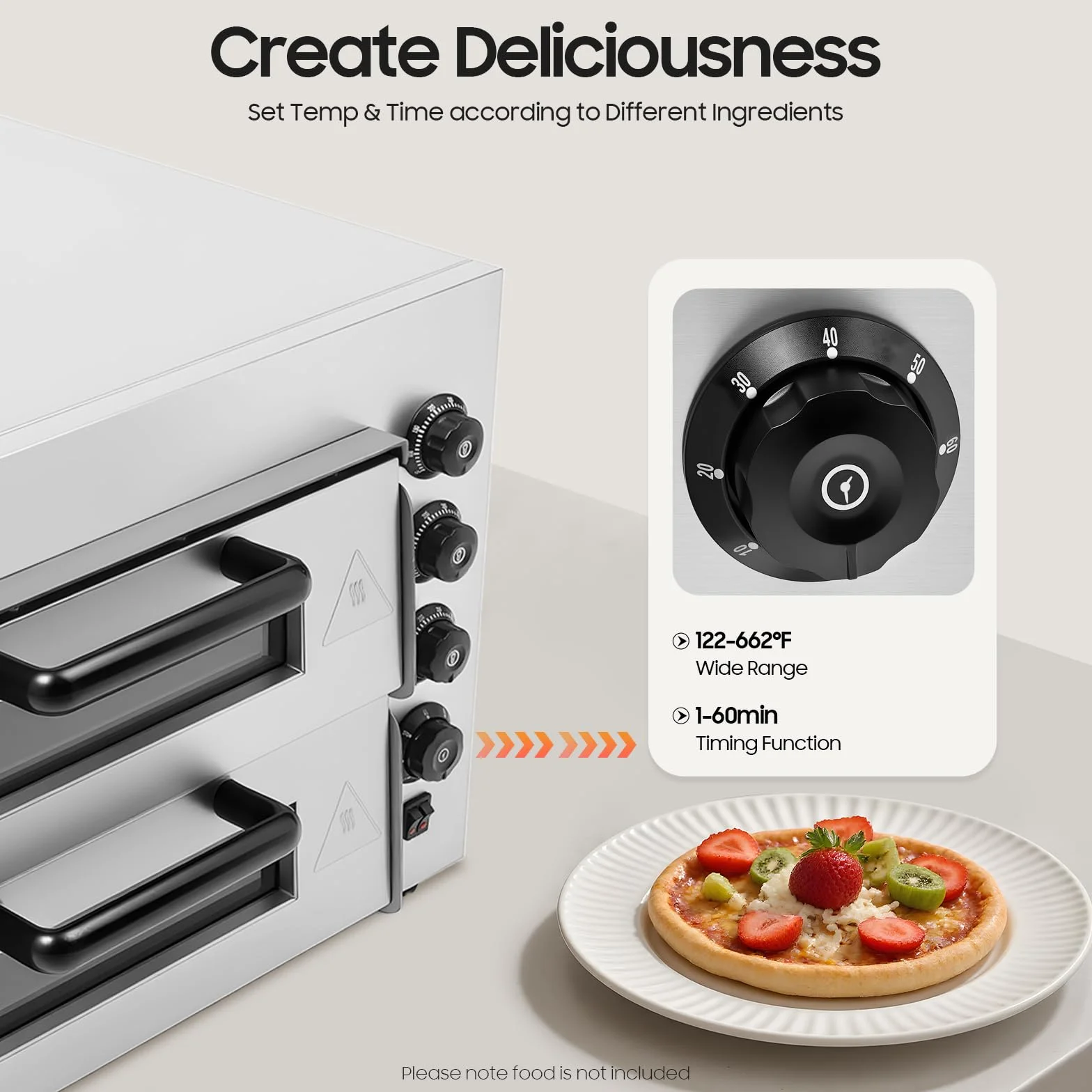 3000 W eléctrico de doble capa mini horno de pizza profesional de acero inoxidable con temporizador y guantes ajustables temperatura 50-350 ℃ ampliamente utilizado en cocinas domésticas, restaurantes