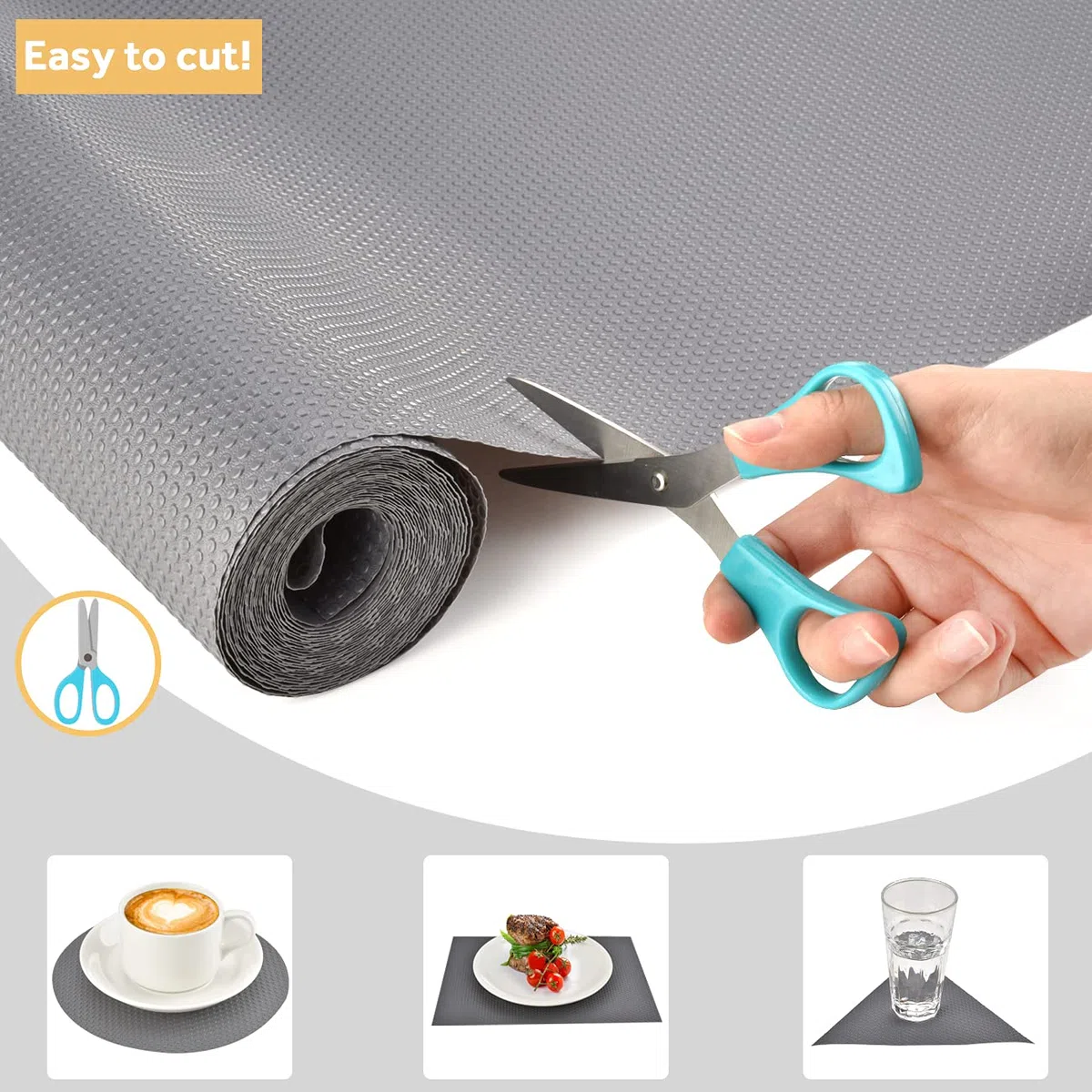 45x500cm Protector Cajones Cocina EVA Plastico Forro de Cajón Estera del Refrigerador Estantes el gabinete Estera No Adhesiva Antideslizante Impermeable Cuttable Reutilizable (Gris)