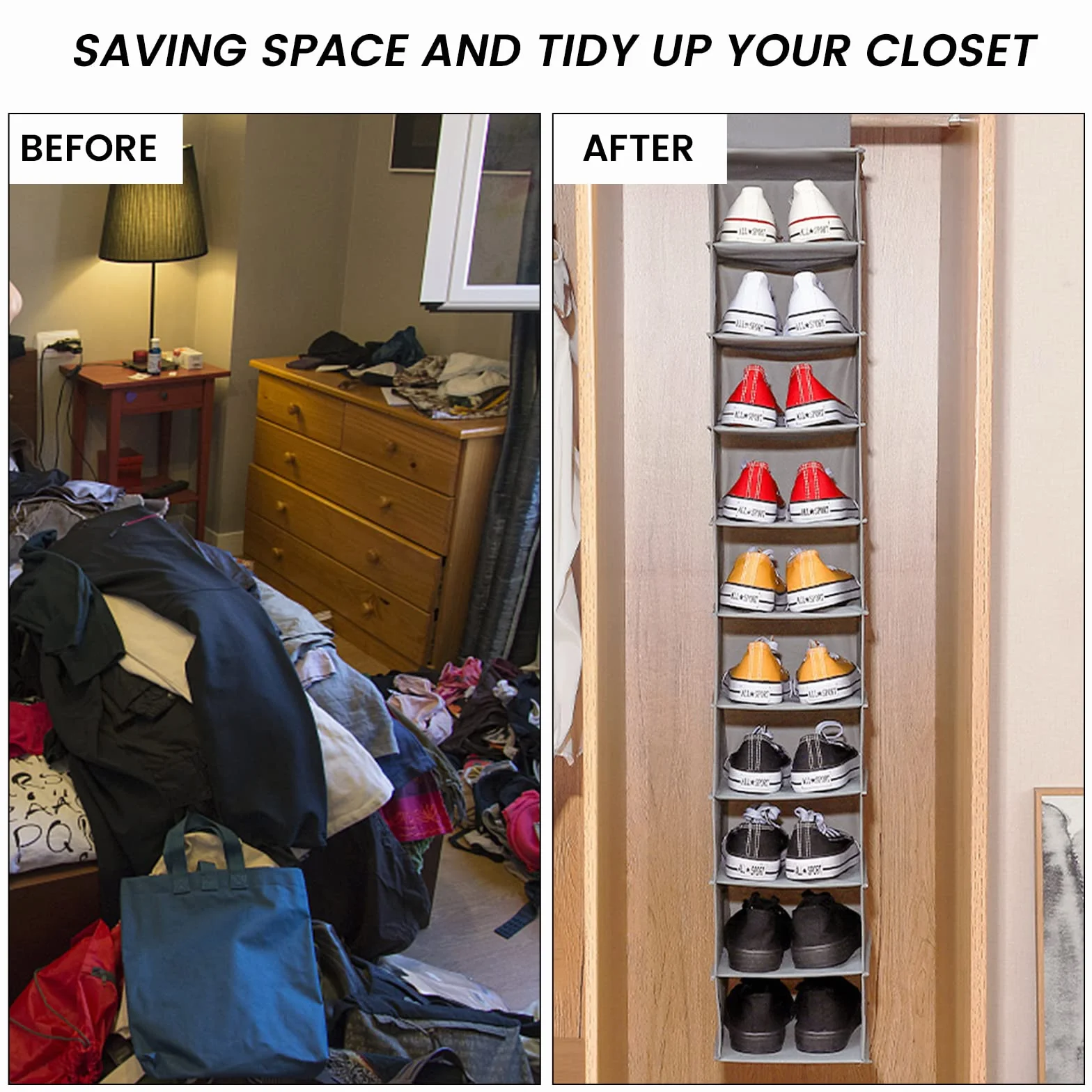2 estantes colgantes de almacenamiento para zapatos, 10 estantes, organizador de zapatos no tejido, plegable, ahorro de espacio, estante de ropa, sombrero, bolso para el hogar, dormitorio, armario (2