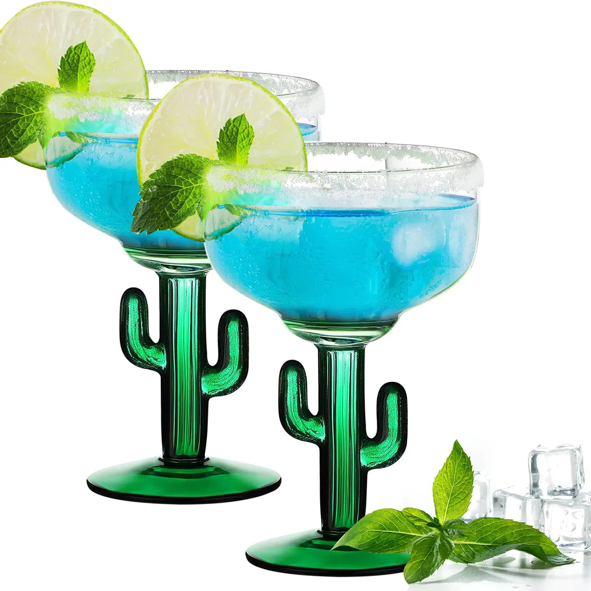 2 vasos de cactus para margarita, vasos de cóctel duraderos de cactus, cristalería de cactus sin plomo, vasos de cóctel únicos con temática de plantas congeladas