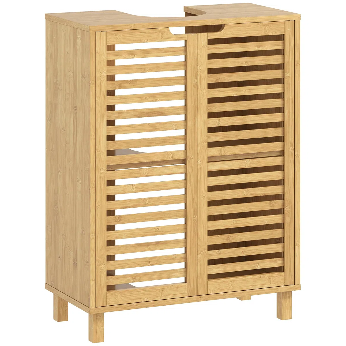 HOMCOM Mueble Bajo Lavabo de Bambú 2 Puertas de Lamas 60x30x80cm Natural | Estante Regulable, Mueble de Baño, para Lavabos con o sin Pedestal