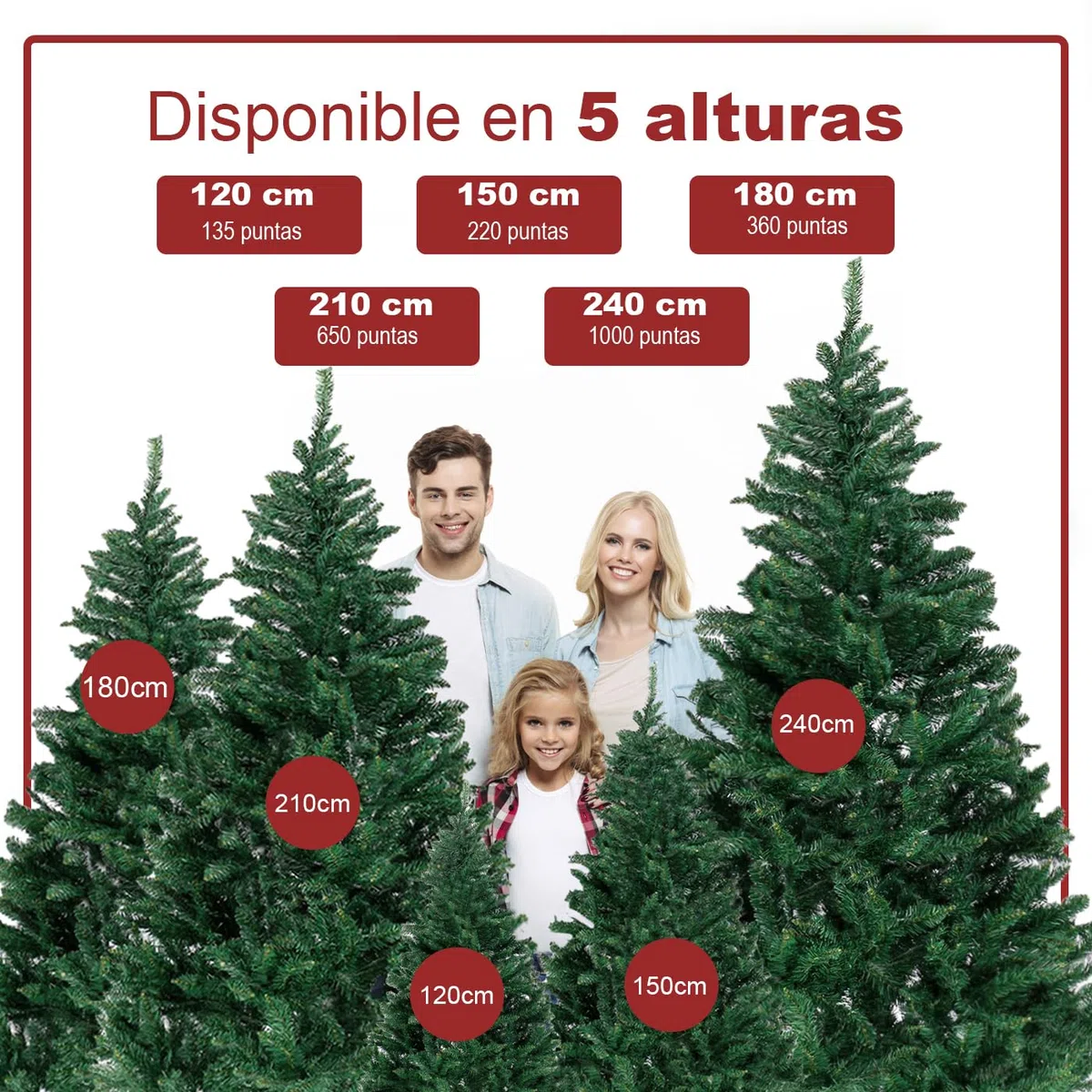 MERCURY TEXTIL- Árbol de Navidad Artificial Verde, Altura de 120/150/180/210/240cm, Árbol de PVC Ignifugo con Soporte Metálico Plegable, Estructura Desmontable, Ramas Abatibles.(180cm)