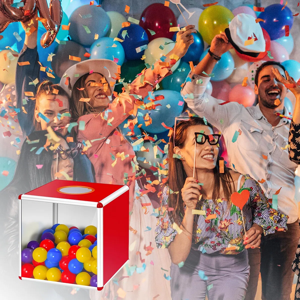 Caja de lotería, caja de tomboola con aleación de aluminio, urna para reuniones anuales, juego de soporte, soporte transparente para billetes, caja de donaciones, contenedor de almacenamiento cúbico