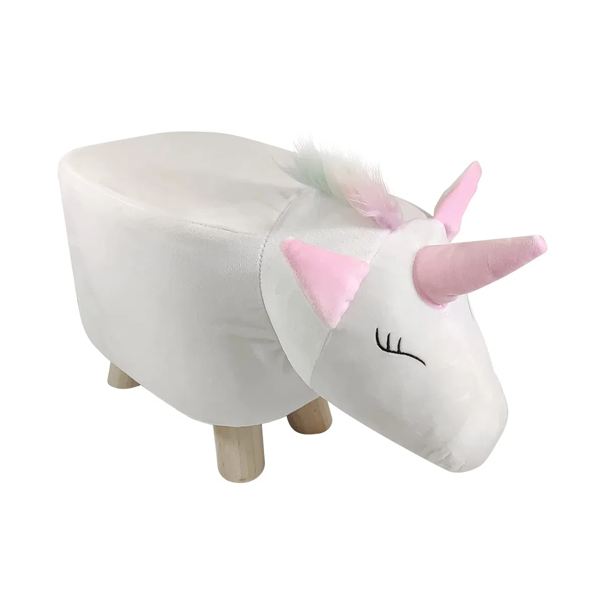 Reposapiés Puff Animal Unicornio Alto 28 cm - Piel de ante impermeable Pies de madera maciza de calidad.