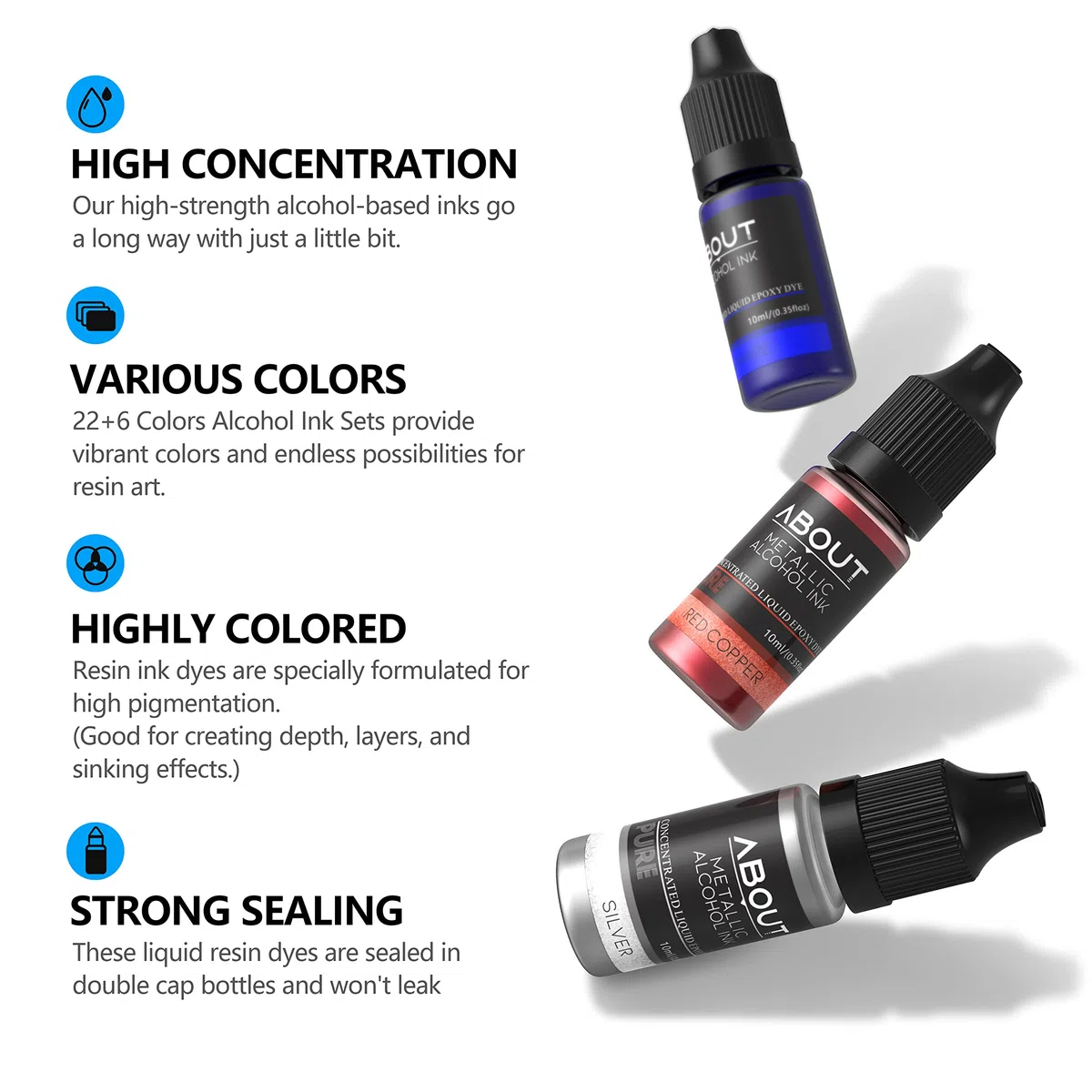 Juego de 30 colores de tinta de alcohol, resina epoxi concentrada, tinte de resina alcohólica para manualidades, pintura y joyas, 10 ml cada uno